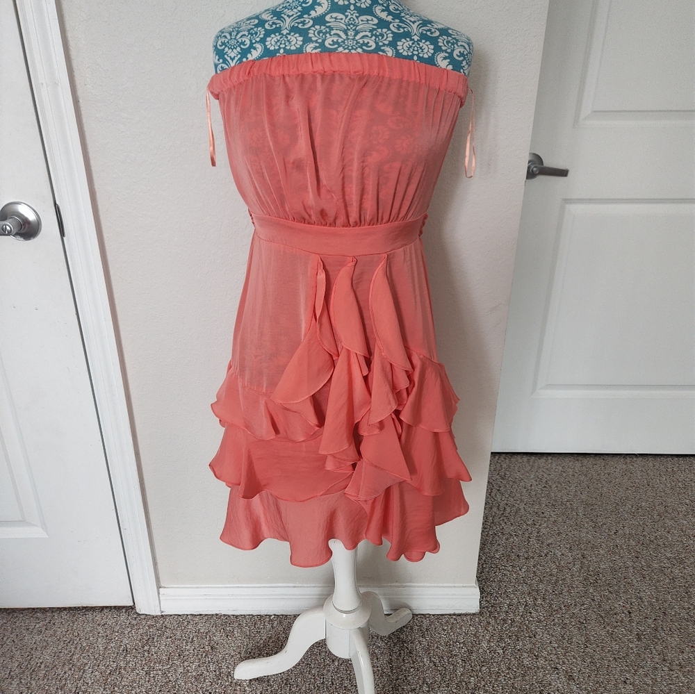 Elegant Coral Ruffle Dress